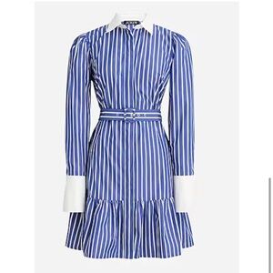NWT J. Crew Tiered Shirt Dress 2 Blue White Stripe Women's BY829 J.Crew